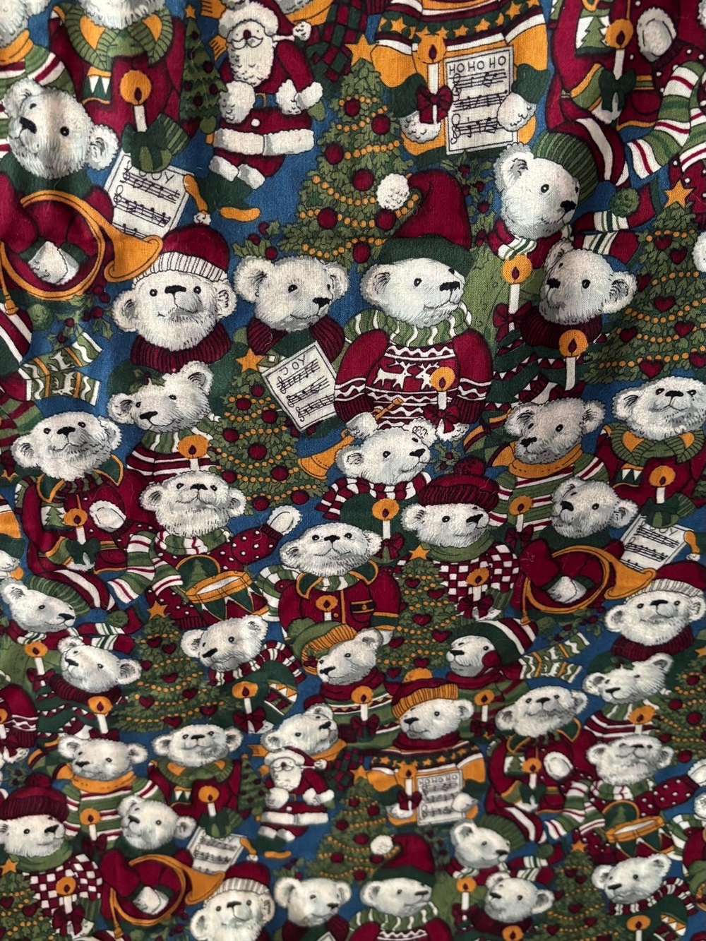 Christmas Bears Cotton Fabric 45”x44” Rare Find New